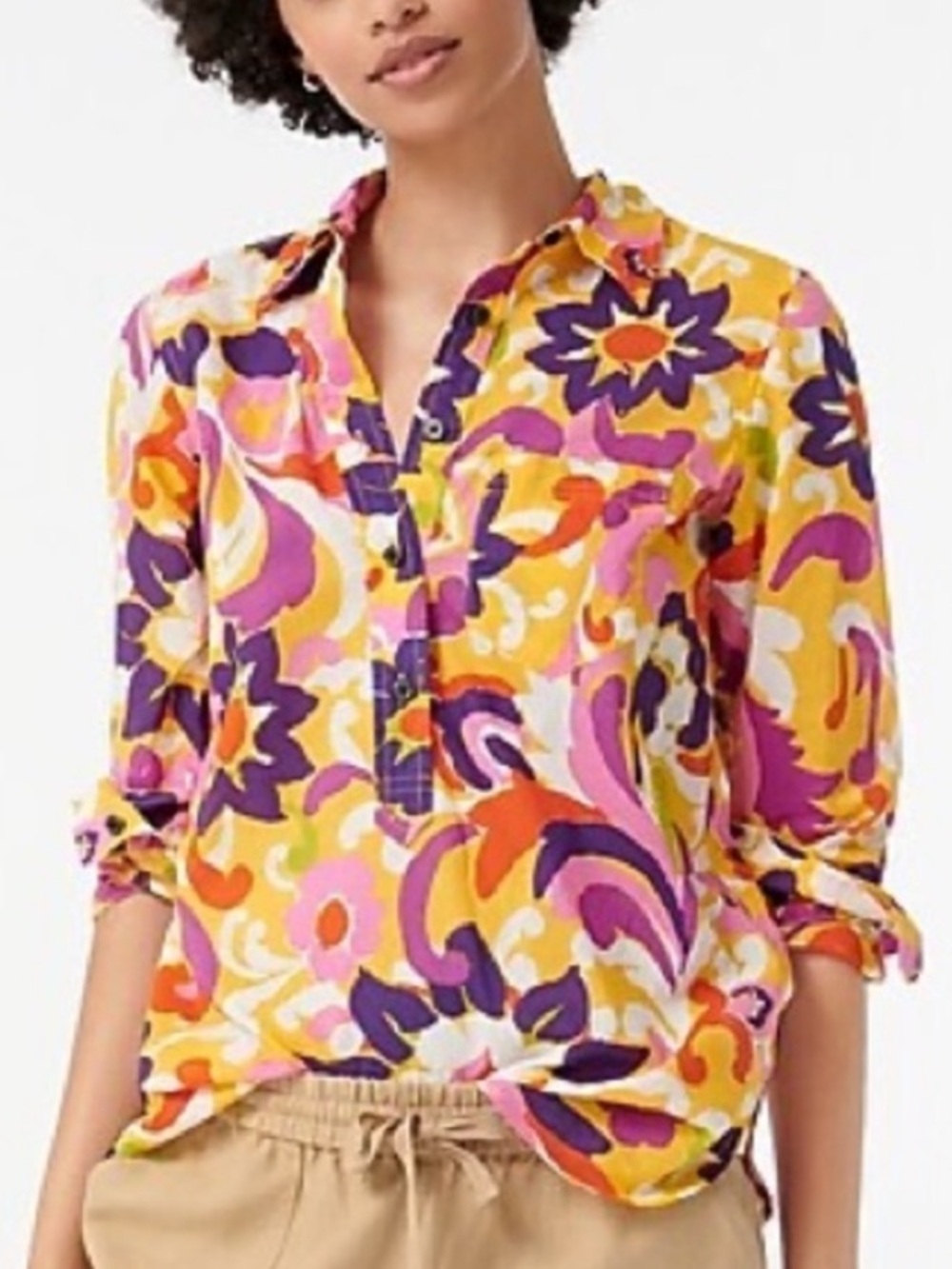 J. Crew collection yellow purple lightweight top blouse size M